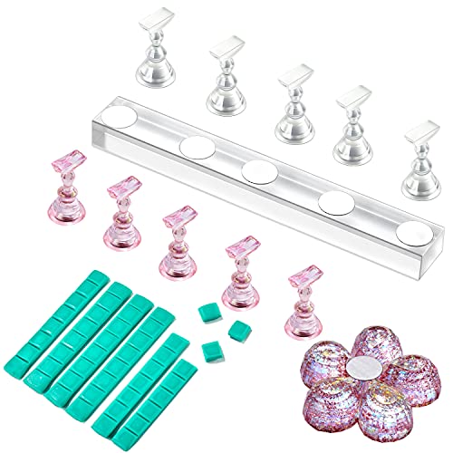 Makartt Acrylic Nail Stand Nail Practice Stand Magnetic Nail Tips Practice Bundle with Makartt 500Pcs Soft Gel Full Cover Nail Tips, Medium Coffin Clear Fake Nail Tips