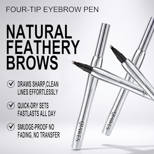 2 Pack Waterproof Eyebrow Pen with 4-Tip Microblading