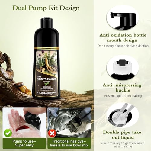 Dark Brown Hair Dye Shampoo for Gray Coverage - Herbal Formula