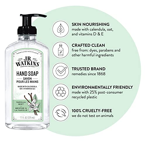 J.R. Watkins Vanilla Mint Gel Hand Soap - 3 Pack, 11 Fl Oz Each