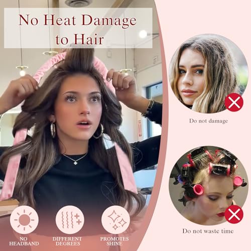 Dafeng Heatless Curling Rod Headband, 70" Soft Hair Curlers to Sleep In Overnight Curls Headband, No Heat Curls with Clips and Scrunchies, Hair Curlers to Sleep in No Heat Curling Rod Headband