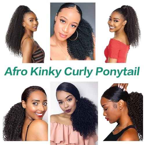 Human Hair Afro Kinky Curly Ponytail Drawstring Ponytail 4C for Black Women Afro Puff Drawstring Ponytail Extension Human Hair Natural Black 16 Inch