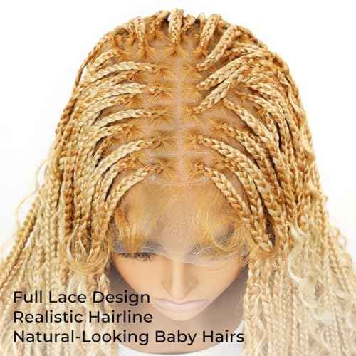 SUPERNOVA 36 Inches Full Lace Boho Box Braided Wig T274/614# Ombre Blonde Synthetic Braids Wig With Baby Hair Bohemian Long Highlight Square Knotless Braided Wigs For Black Women (36 Inch)