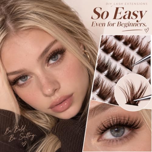 Sultrya Chestnut Brown C Curl Lash Clusters 144PCS - Natural Fluffy Volume Eyelashes for DIY Extensions