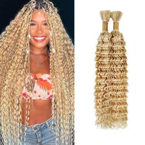 Blonde Human Braiding Hair 613 Deep Wave Boho 18 Inch