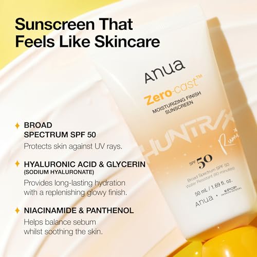 ANUA Zero-Cast Moisturizing Sunscreen SPF 50 for Face - Glow Formula