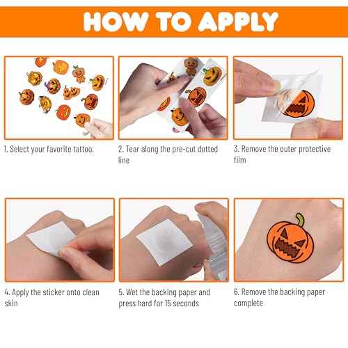 96 PCS Funny Halloween Fall Little Thanksgiving Pumpkin Pre-cut Temporary Tattoos Sticker Autumn Birthday Party Favors Supplies Gifts Boys Girls Baby Shower Cute School Reward Themed