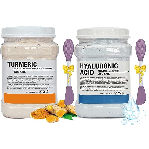 Jelly Mask Powder for Facials,Hyalorunic Acid Moisturizing Jelly Face Mask,Turmeric Jelly Face Mask,Face Masks with Double-ended Silicone Brush, 23 Fl Oz