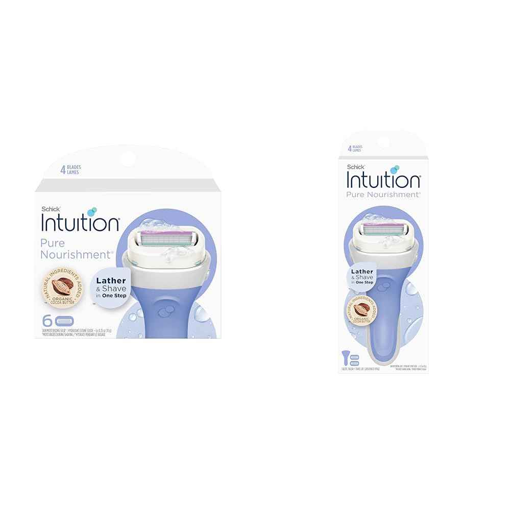 Schick Intuition Pure Nourishment Razors for Women Bundle with 6 Count Refills, 1 Razor & 2 Cartridges