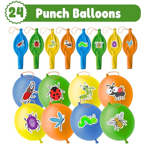 Bug Party Favors Set - 24 Punch Balloons & 48 Tattoos