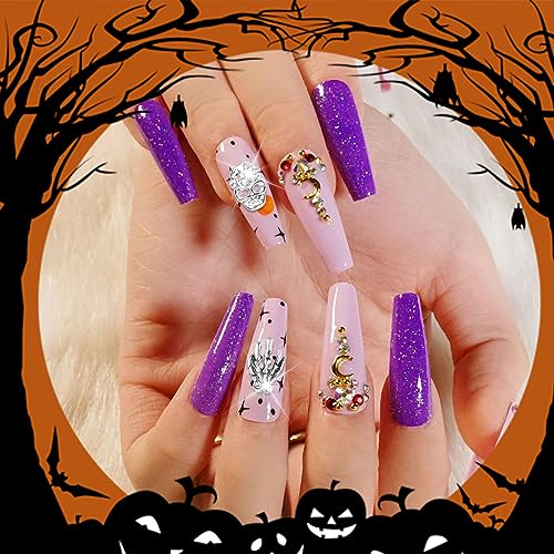 SILPECWEE 60pcs Halloween Nail Charms 3D Flat Back Nail Jewels Retro Skull Spider Skeleton Hand Charms for Nails Design Metal Nail Studs Alloy Nail Art Decoration for Acrylic Nails