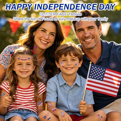4th of July Glow in Dark Face Tattoos - Patriotic Temporary Tattoos