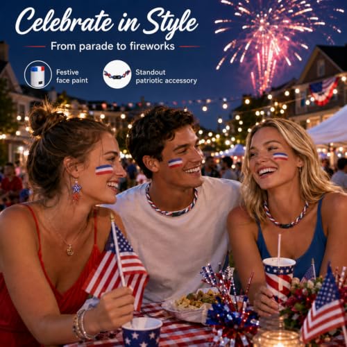 Patriotic Face Paint Stick & Baseball Necklace 2-in-1 Bundle