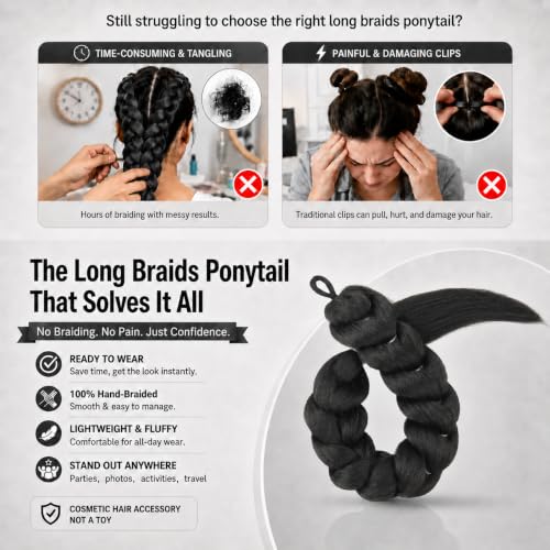 Black Braiding Hair Extensions Ponytail 26 Inch for Cosplay & Halloween