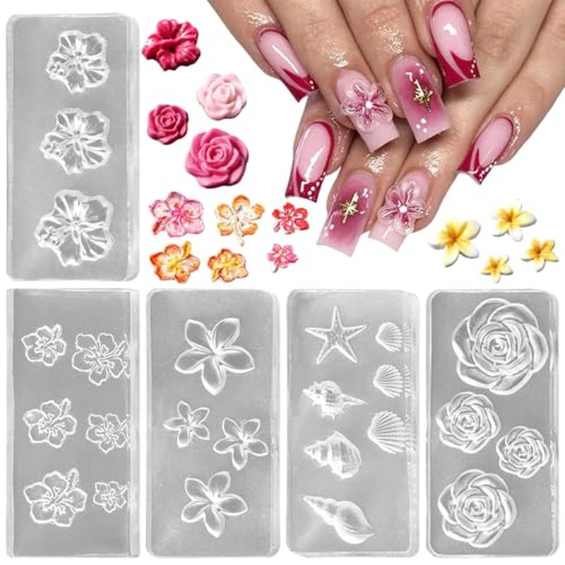 3D Flower Nail Art Molds - 5pc Silicone Stencils Set