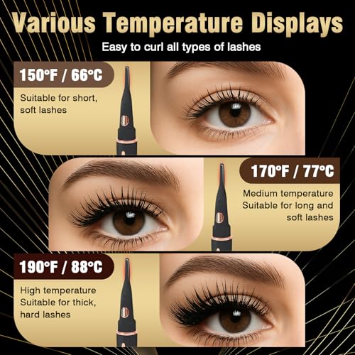 USB-Rechargeable Heated Eyelash Curler with LED Display - 3 Temp Settings, Mini Design, Safe Curling for Long-Lasting Natural Lashes