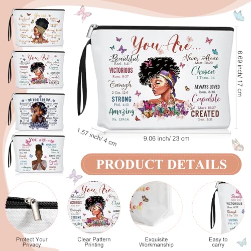 Roowest 40 Pcs Black Women Gifts Bulk Makeup Bag with Inspirational Compact Mirrors, Funny Small Travel Cosmetic Gifts for Womens Day Black Women