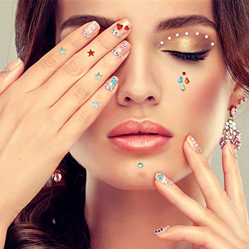 Festival Face Gems Stickers - 9 Sheets Self-Adhesive Rhinestones