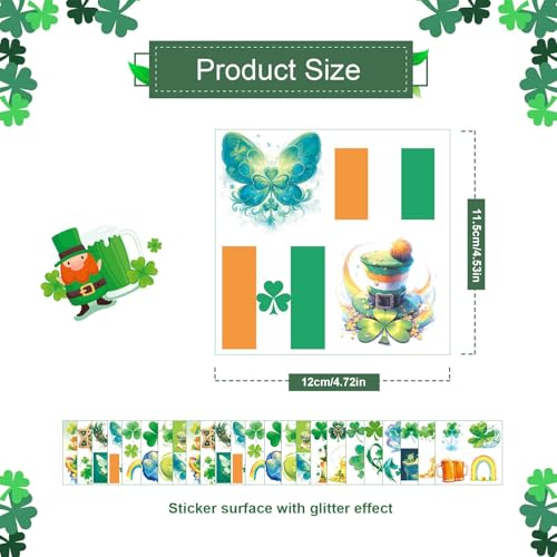 24 Sheets St Patricks Day Glitter Shamrock Tattoos, Irish Themed Saint Patricks Day Accessories with Green Clover, St Patricks Day Temporary Tattoos for St Patricks Day Party Favors Decorations Parade