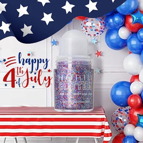 HOSAILY Red White and Blue Roll-On Body Glitter Gel for 4th of July