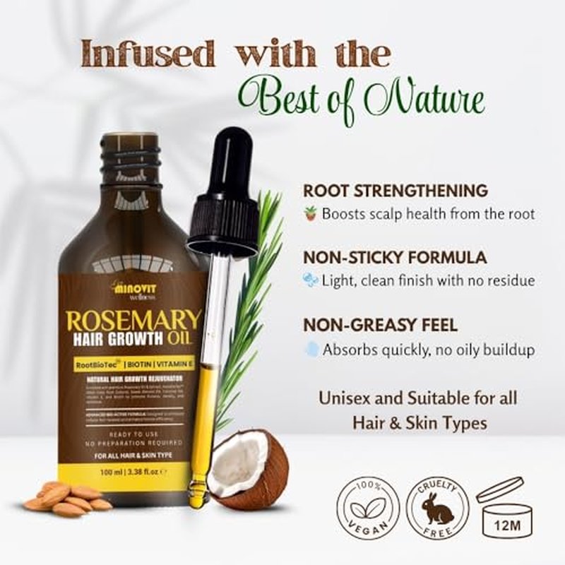 Rosemary Hair Growth Oil with Biotin & Vitamin E - 3.4 Fl Oz