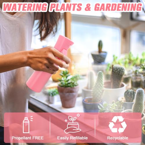 200ml Fine Mist Spray Bottle, Refillable Continuous Sprayer (Pink, 2-Pack)