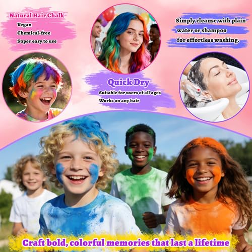 12 Color Washable Hair Chalk Set for Kids - Non-Toxic Temporary Dye