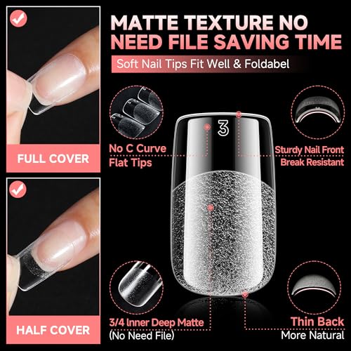 UNA GELLA 600 Pcs Short Square Gel Nail Tips - Pre Etched Full Cover