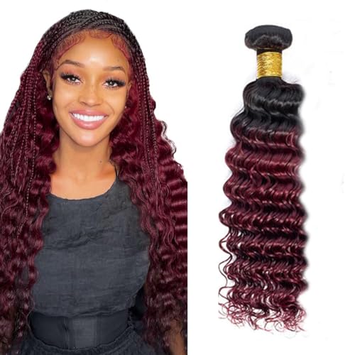 22 Inch Ombre Deep Wave Human Hair Bundle - T1B99J Burgundy
