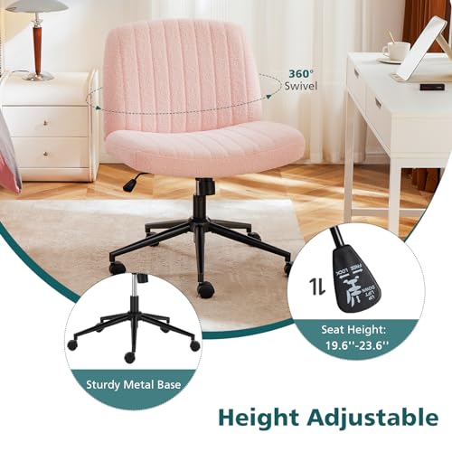 OLIXIS Criss-Cross Office Chair with Wheels - Pink Teddy