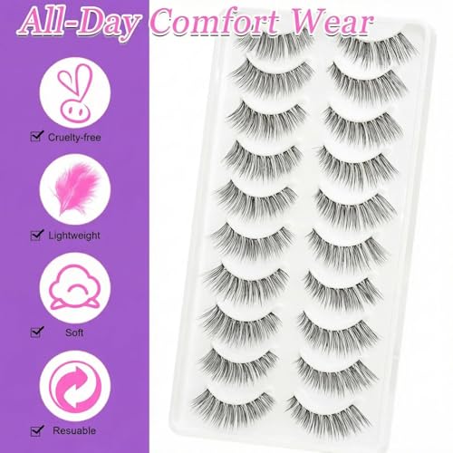 LZM Self Adhesive Eyelashes - 12mm Preglued Natural Strip Lashes