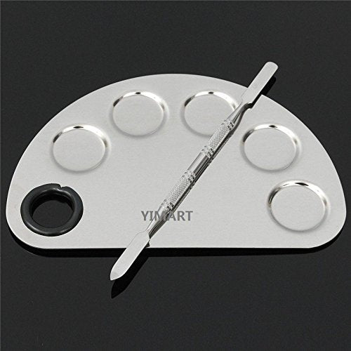 Stainless Steel Makeup Palette with 5 Wells & Spatula