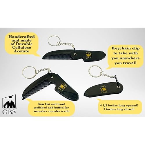 GENTS Mustache and Beard Styling Comb, pocket sized (Keychain Folding Beard Comb, 3 Pack)