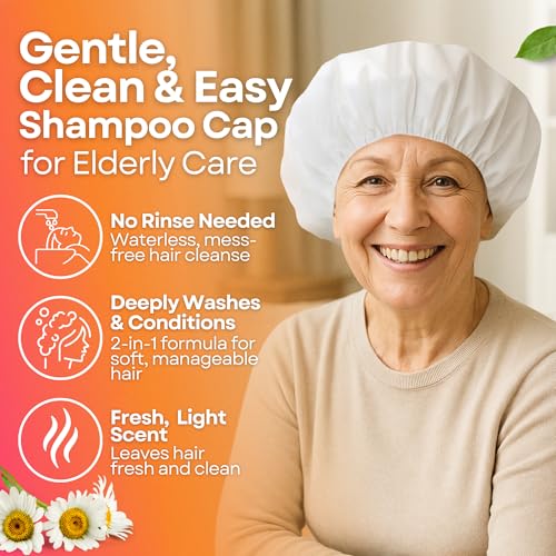 No Rinse Shampoo Caps (Pack of 6) ? Rinse-Free Shower Cap for Elderly, Bedridden Patients, Travel, Hospital, or Camping ? Waterless Hair Wash Solution