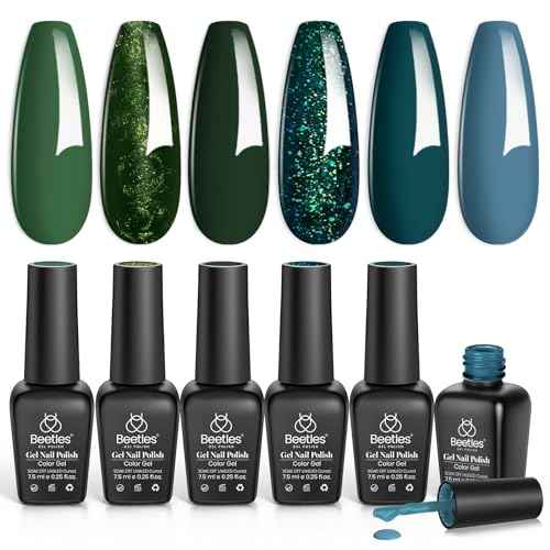 Beetles Green Gel Nail Polish Set - Boundless Forest Dark Green Gel Polish, 6 Colors Soak Off Uv LED Nail Lamp Gel Nail Kit Home DIY Manicure Nail Salon