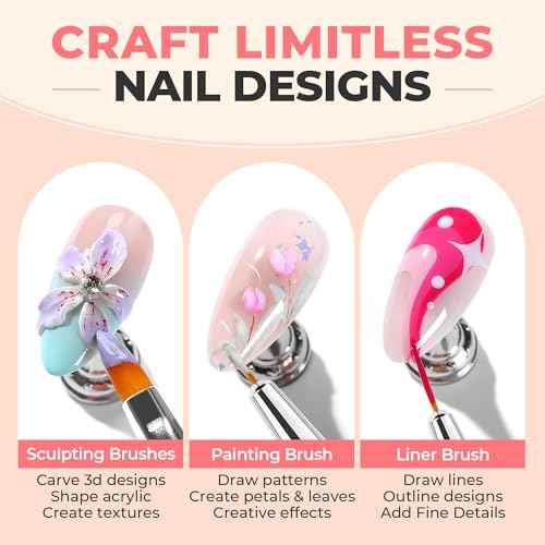 UNA GELLA Nail Art Brushes Set 6PCS Pink Color Double-ended Nail Design Dotting Tools Nail Art Gel Polish Brushes for Gel Polish Lines, Nail Drawing Pen DIY Nail Art Supplies