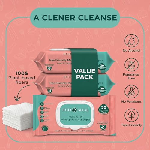 ECO SOUL Plant-Based Makeup Remover Wipes - 60 Count