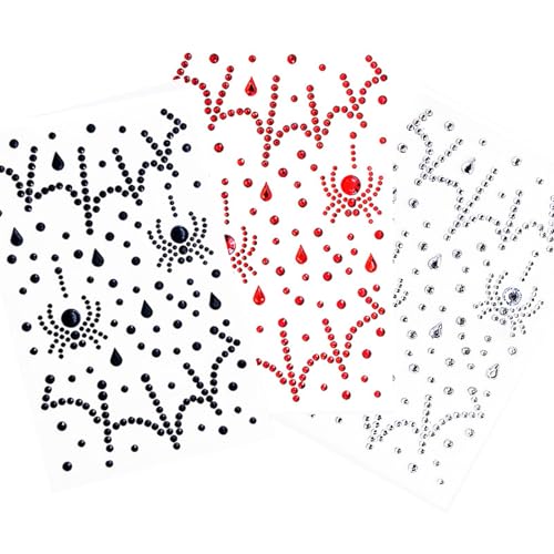 3 Pieces Spider Web Face Jewels Rhinestones,Spider Body Gems Stickers Halloween Temporary Face Tattoos,Halloween Cosplay Festival Rave Face Stickers Day of the Dead Decorations