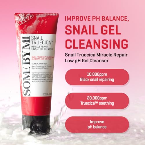 SOME BY MI Snail Truecica Miracle Repair Low pH Gel Cleanser - 3.38Oz, 100ml - Made from Snail Mucin for Sensitive Skin - Daily Face Wash for Deep Cleansing and Skin Moisturizing - Korean Skin Care