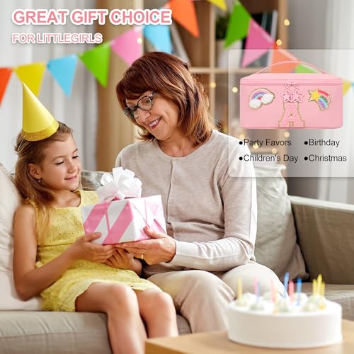 OCHEAL Initial Alphabet Makeup Bag for Girls Pink
