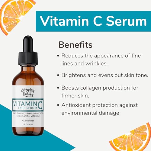 Vitamin C Serum For Face - Anti-Aging Skin Brightening Serum With 20% Vitamin C, Hyaluronic Acid, Vitamin E & Ferulic Acid - 1 Fl Oz