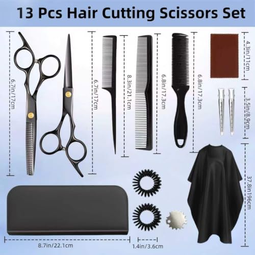 13 Piece Hair Cutting Scissors Set with Thinning Shears for Home & Salon Use
