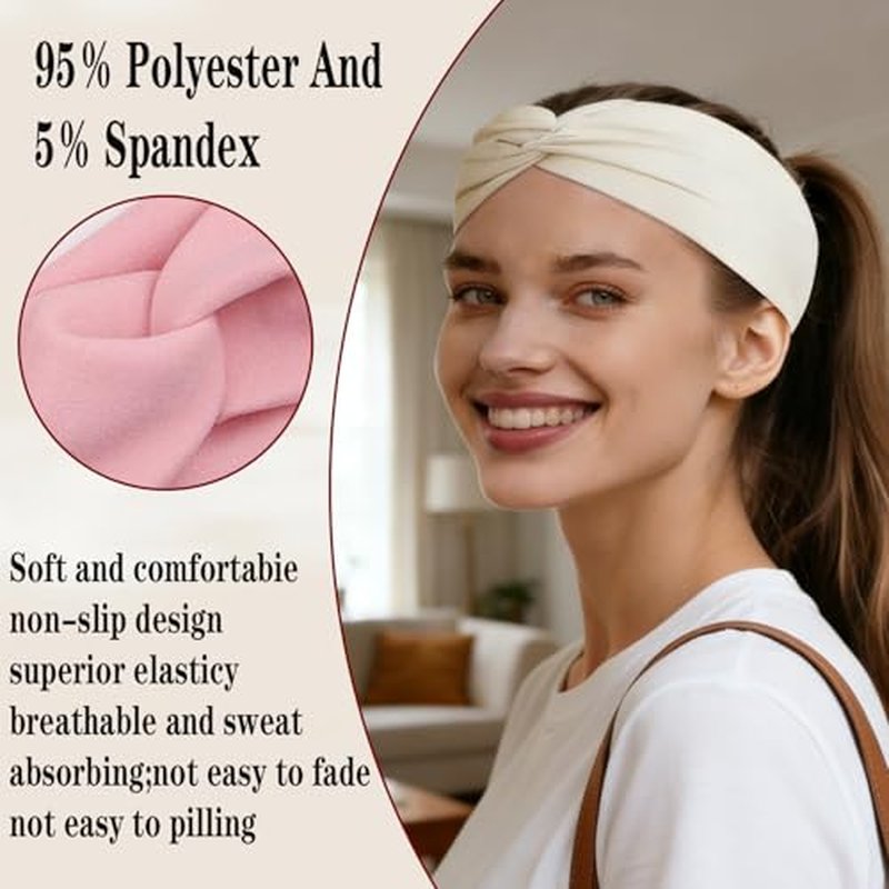 6-Pack Wide Stretchy Headbands for Women - Non-Slip Knotted Hairbands