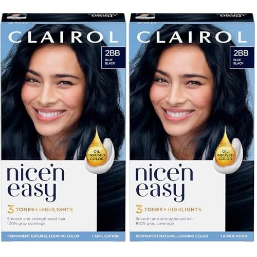 Clairol Nice'n Easy Permanent Hair Dye, 2BB Blue Black Hair Color, Pack of 2