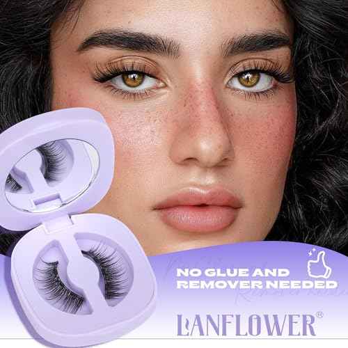 Lanflower Magnetic Eyelashes with Applicator Natural Magnetic Lashes Wispy False Eyelashes with Magnets Fairy Eyelashes No Need Glue Manga Lashes