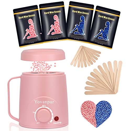 Waxing Kit for Women - Mini Wax Warmer, Hard Wax Kit with 14oz Beads, Portable Hair Removal for Face, Armpit, Eyebrow, Brazilian Bikini Waxing at Home