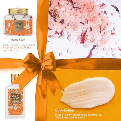 Christmas Gifts for Women - 21-Piece Luxury Vanilla Sugar Bath and Body Spa Gift Basket Set for Women Self Care Kit with Necklace, Bath Bomb | Valentine's Day, Mothers Day Gifts for Mom, Wife