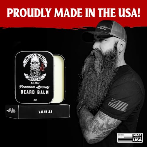Mad Viking Valhalla Beard Balm ? Non-Greasy Balm to Soften and Style with a Medium Hold - Made with Shea Butter, Beeswax & Premium Oils - Smooth Sandalwood & Vanilla Scent, Made in the USA - 2oz