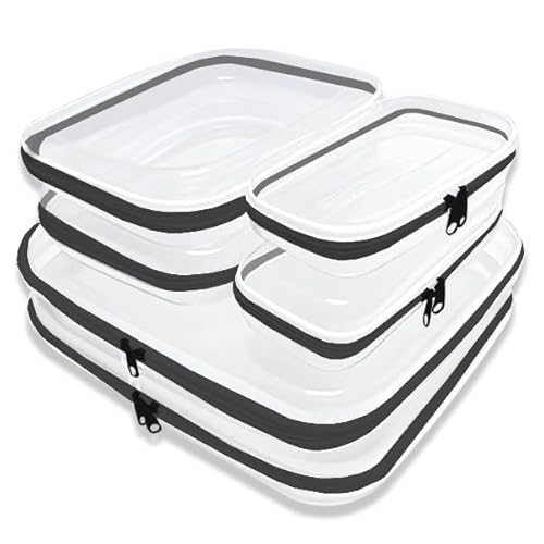 ¡¼6-Pack¡½ Clear Hard Shell Zipper Case Set | Durable Travel Pouches for Toiletries, Makeup Storage Organizer, Toy Storage Box | Transparent Cosmetic Bags with Zipper for Organization (Black)