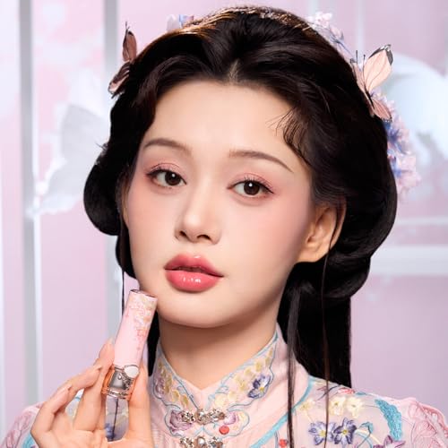 Flower Knows Butterfly Cloud Collar Glossy Lipstick,Hydrating Solid Lip Gloss,Moisturizing Pink Tinted Lip Balm,Long Lasting Lip Gloss in Balm for Girls&Women,(C05 Peach Blossom)